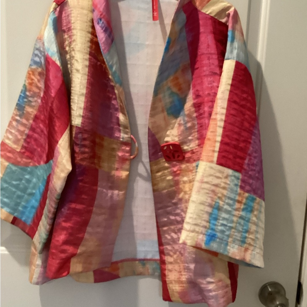 Open-Front Colorblock Blazer in Pink Multi